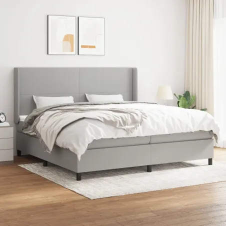 Sommier à lattes de lit avec matelas Gris clair 200x200cm Tissu