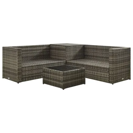 Salon de jardin 4 pcs avec coussins résine tressée gris 2