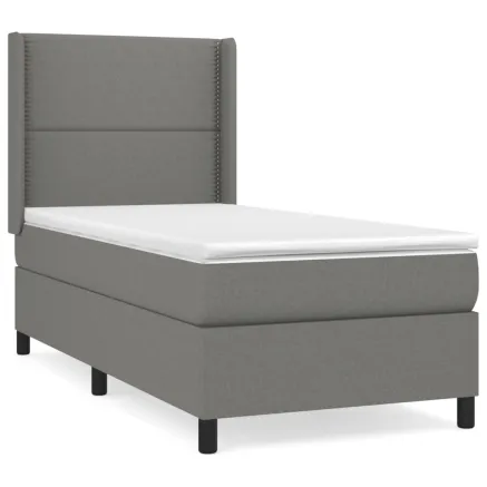 Sommier à lattes de lit avec matelas Gris foncé 90x200 cm Tissu 2