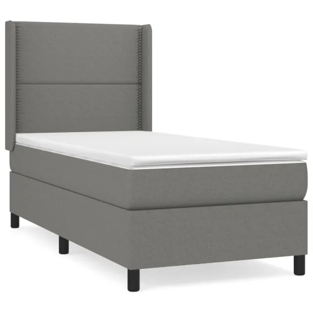 Sommier à lattes de lit avec matelas Gris foncé 90x200 cm Tissu