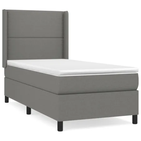 Sommier à lattes de lit avec matelas Gris foncé 90x200 cm Tissu