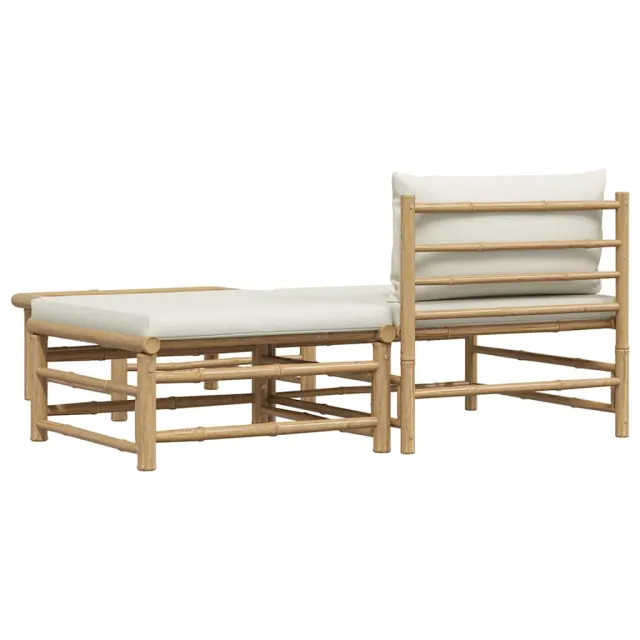 Salon de jardin 3 pcs avec coussins blanc crème Bambou