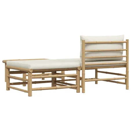Salon de jardin 3 pcs avec coussins blanc crème Bambou