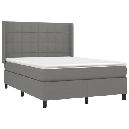 Sommier à lattes de lit avec matelas Gris foncé 140x190cm Tissu