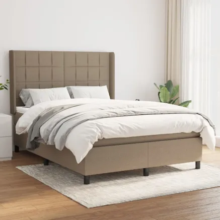 Sommier à lattes de lit avec matelas Taupe 140x190 cm Tissu