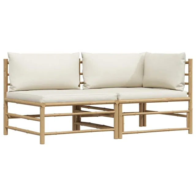 Salon de jardin 2 pcs avec coussins blanc crème Bambou
