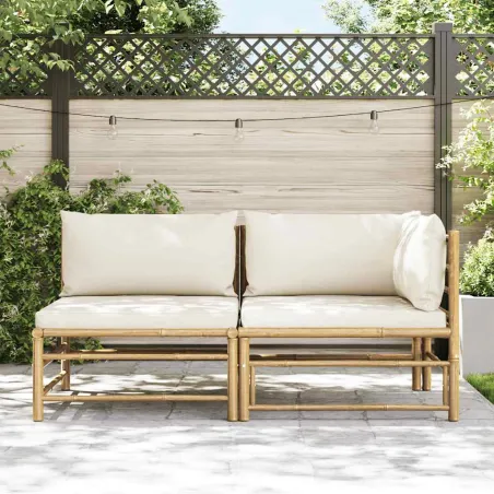 Salon de jardin 2 pcs avec coussins blanc crème Bambou