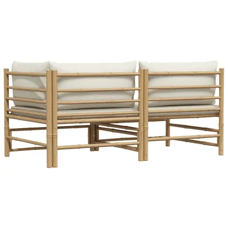 Salon de jardin 2 pcs avec coussins blanc crème Bambou