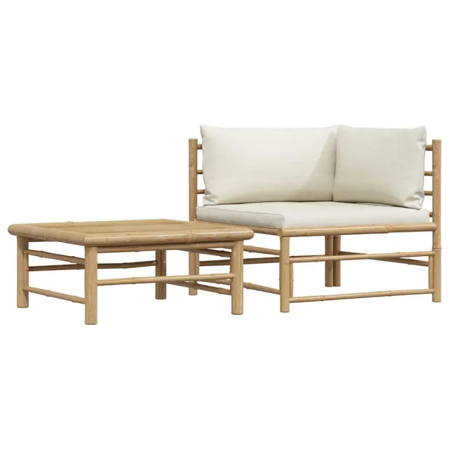 Salon de jardin 2 pcs avec coussins blanc crème Bambou