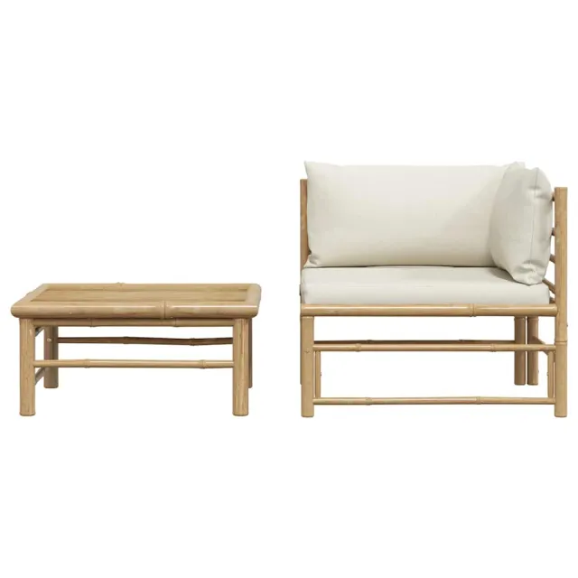 Salon de jardin 2 pcs avec coussins blanc crème Bambou