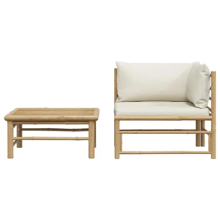 Salon de jardin 2 pcs avec coussins blanc crème Bambou