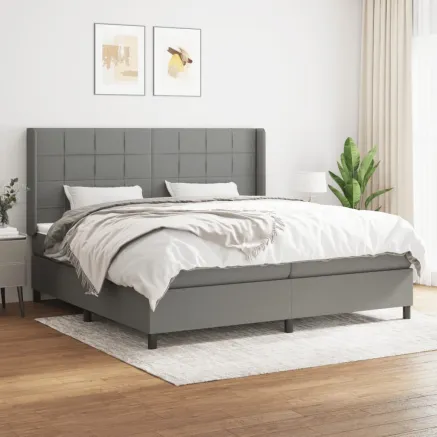 Sommier à lattes de lit avec matelas Gris foncé 200x200cm Tissu