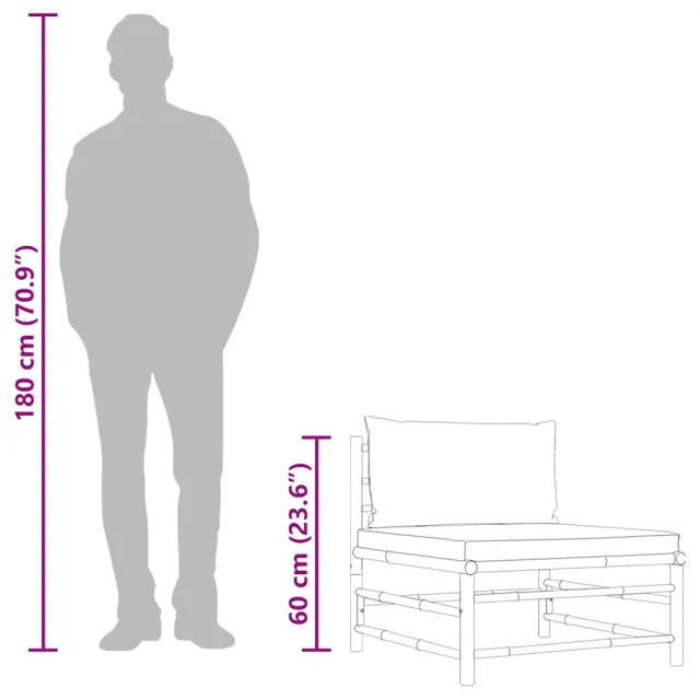 Canapé central de jardin avec coussins blanc crème Bambou