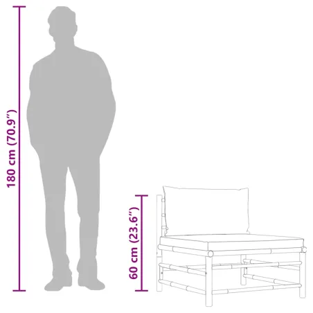 Canapé central de jardin avec coussins blanc crème Bambou