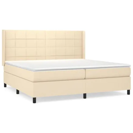 Sommier à lattes de lit avec matelas Crème 200x200 cm Tissu 2