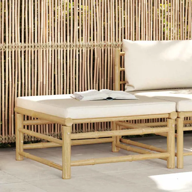 Repose-pied de jardin avec coussin blanc crème Bambou
