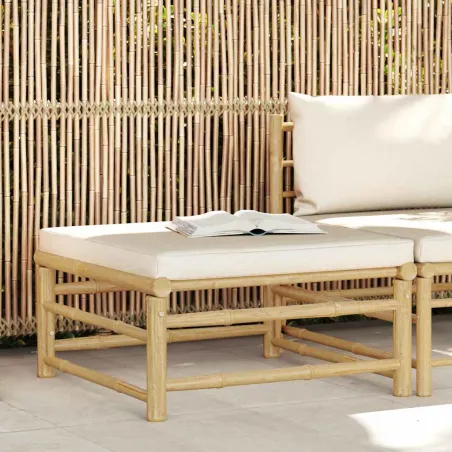 Repose-pied de jardin avec coussin blanc crème Bambou