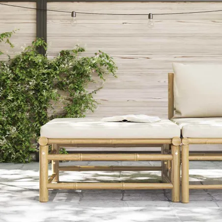 Repose-pied de jardin avec coussin blanc crème Bambou