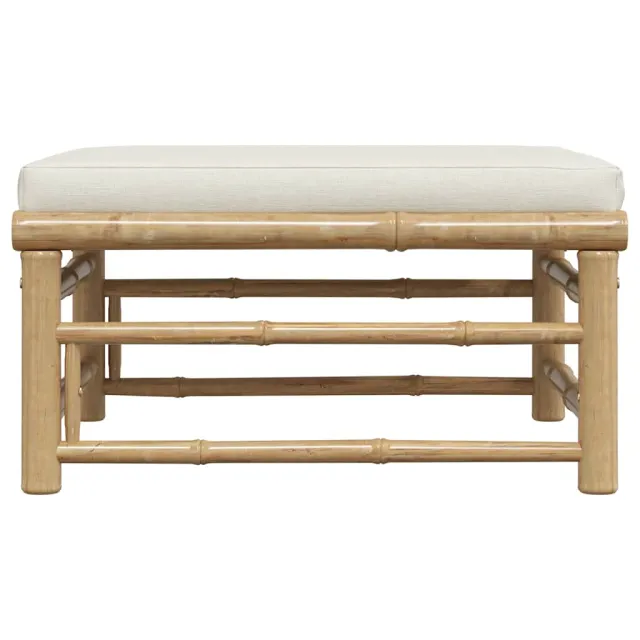 Repose-pied de jardin avec coussin blanc crème Bambou