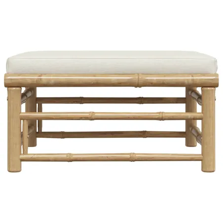 Repose-pied de jardin avec coussin blanc crème Bambou