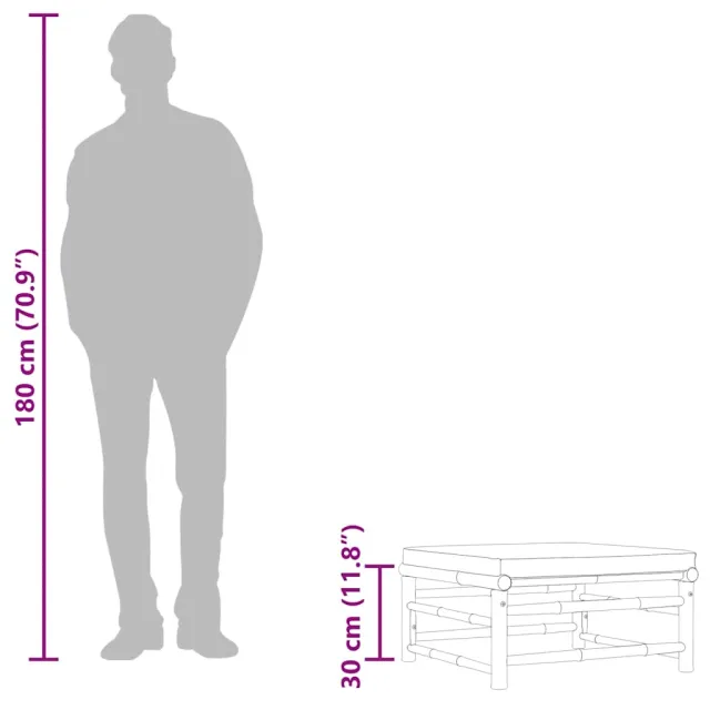 Repose-pied de jardin avec coussin blanc crème Bambou