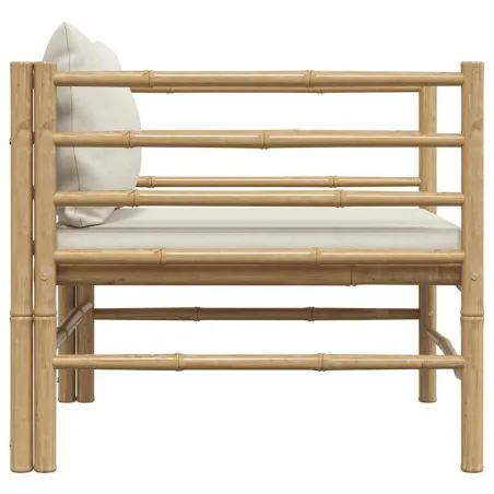 Canapé de jardin avec coussins blanc crème Bambou