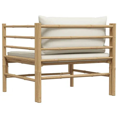 Canapé de jardin avec coussins blanc crème Bambou