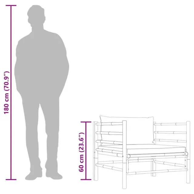 Canapé de jardin avec coussins blanc crème Bambou