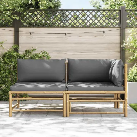 Salon de jardin 2 pcs avec coussins gris foncé Bambou