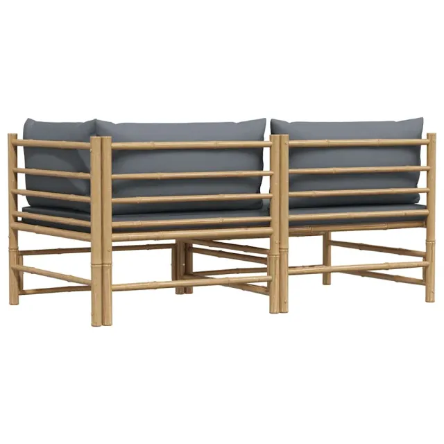 Salon de jardin 2 pcs avec coussins gris foncé Bambou