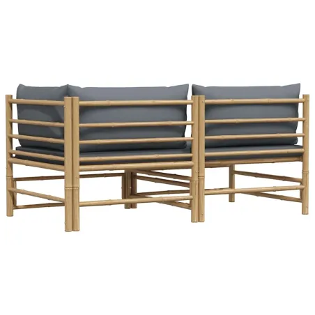Salon de jardin 2 pcs avec coussins gris foncé Bambou