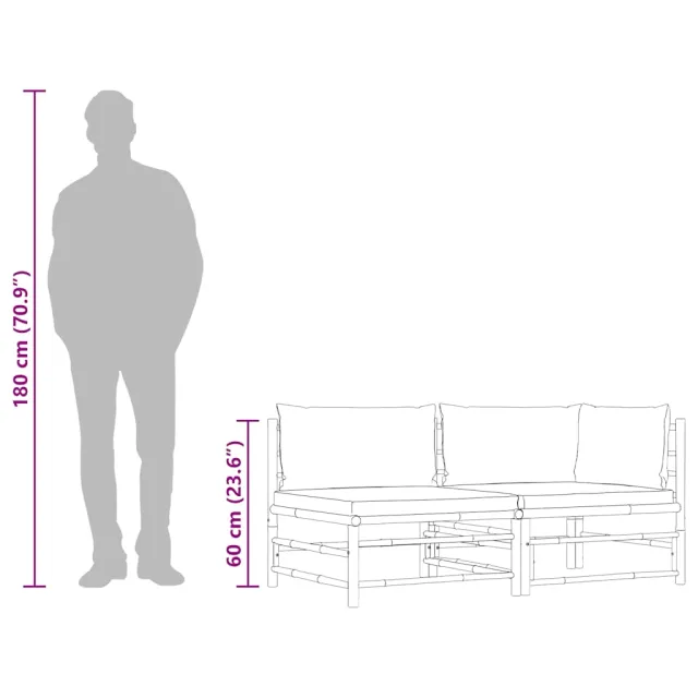 Salon de jardin 2 pcs avec coussins gris foncé Bambou