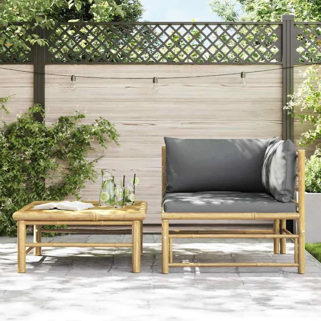 Salon de jardin 2 pcs avec coussins gris foncé Bambou