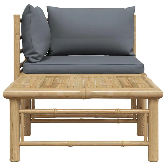 Salon de jardin 2 pcs avec coussins gris foncé Bambou