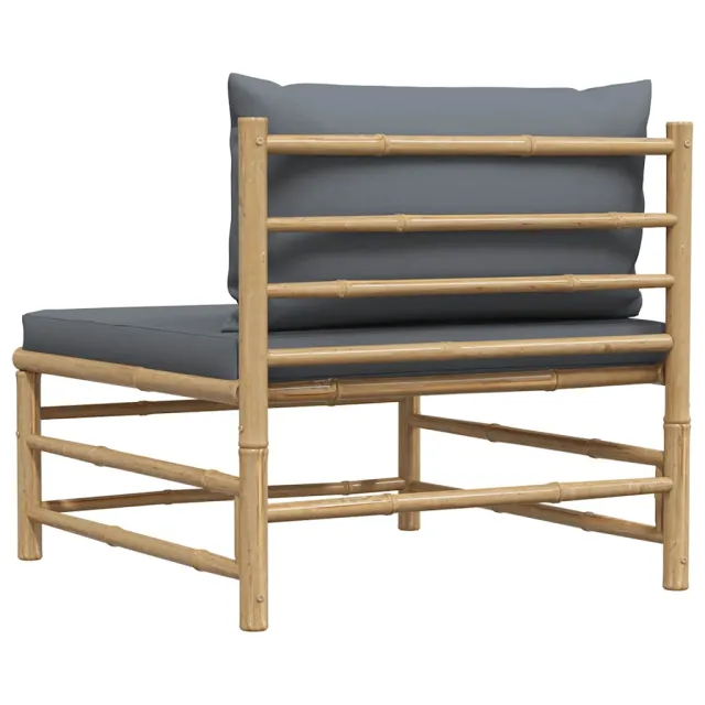 Canapé de milieu de jardin avec coussins gris foncé Bambou