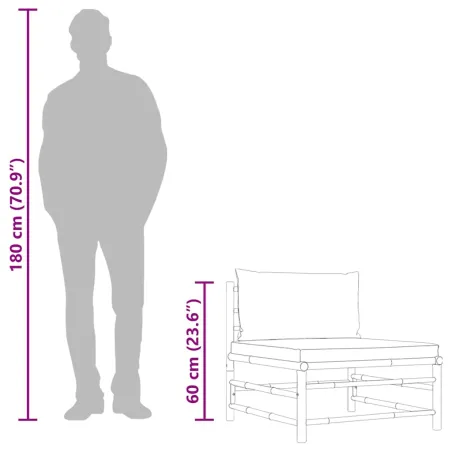 Canapé de milieu de jardin avec coussins gris foncé Bambou