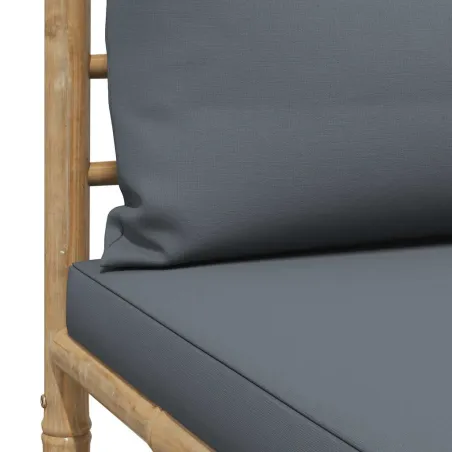 Canapé de milieu de jardin avec coussins gris foncé Bambou