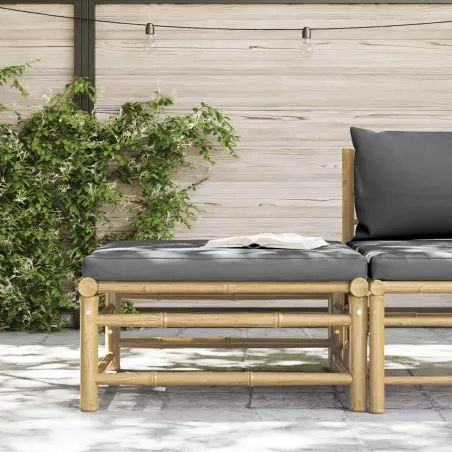 Repose-pied de jardin avec coussin gris foncé Bambou