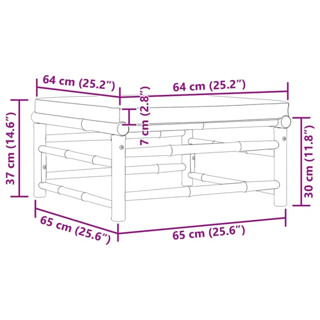 Repose-pied de jardin avec coussin gris foncé Bambou