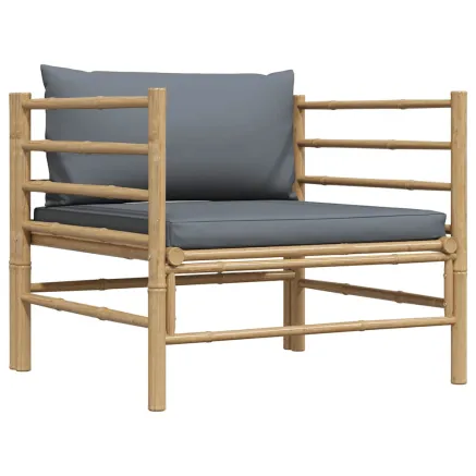 Canapé de jardin avec coussins gris foncé Bambou 2