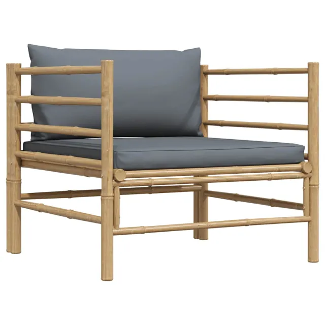 Canapé de jardin avec coussins gris foncé Bambou