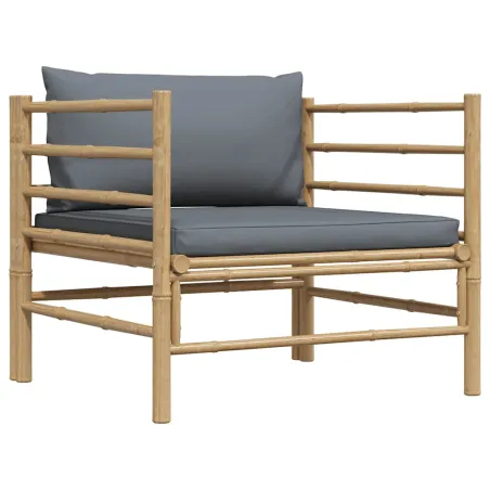 Canapé de jardin avec coussins gris foncé Bambou