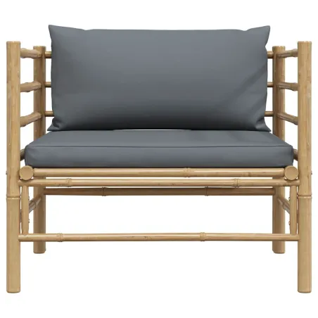 Canapé de jardin avec coussins gris foncé Bambou