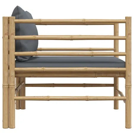Canapé de jardin avec coussins gris foncé Bambou