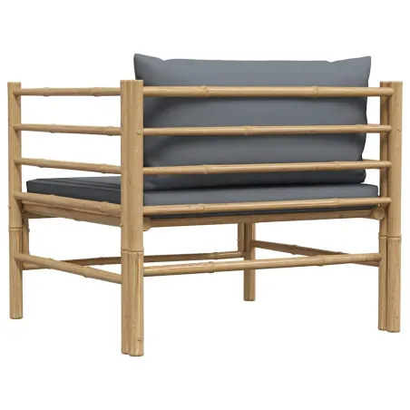 Canapé de jardin avec coussins gris foncé Bambou