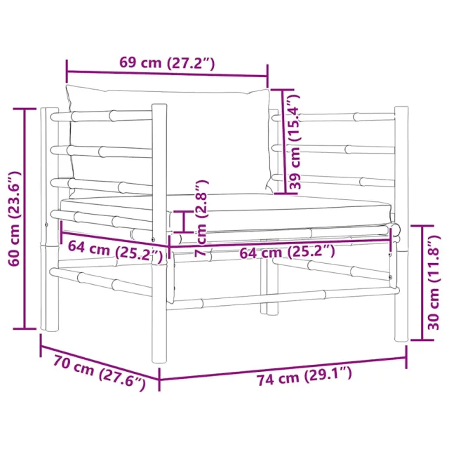 Canapé de jardin avec coussins gris foncé Bambou