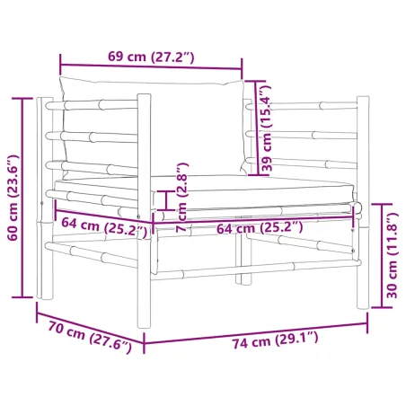 Canapé de jardin avec coussins gris foncé Bambou