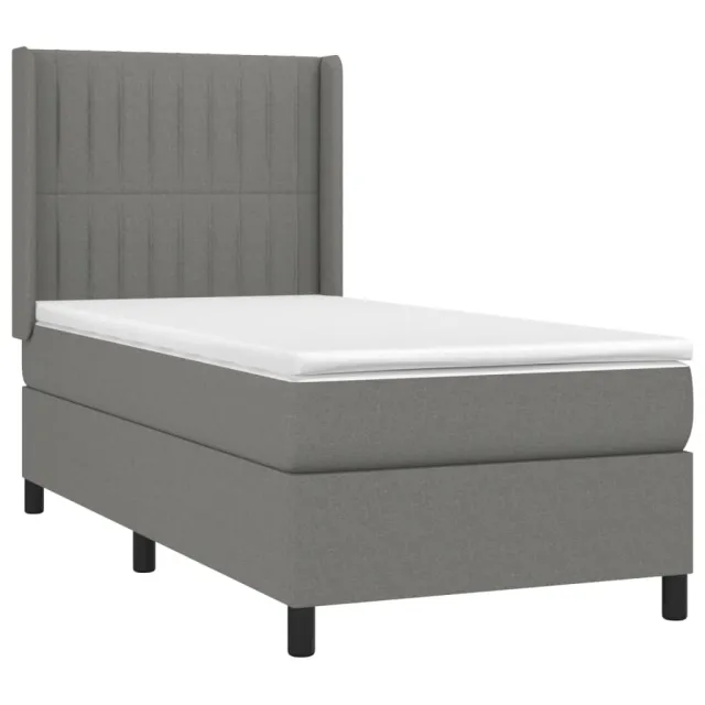 Sommier à lattes de lit avec matelas Gris foncé 90x200 cm Tissu