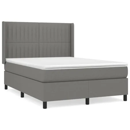 Sommier à lattes de lit avec matelas Gris foncé 140x190cm Tissu