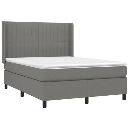 Sommier à lattes de lit avec matelas Gris foncé 140x190cm Tissu